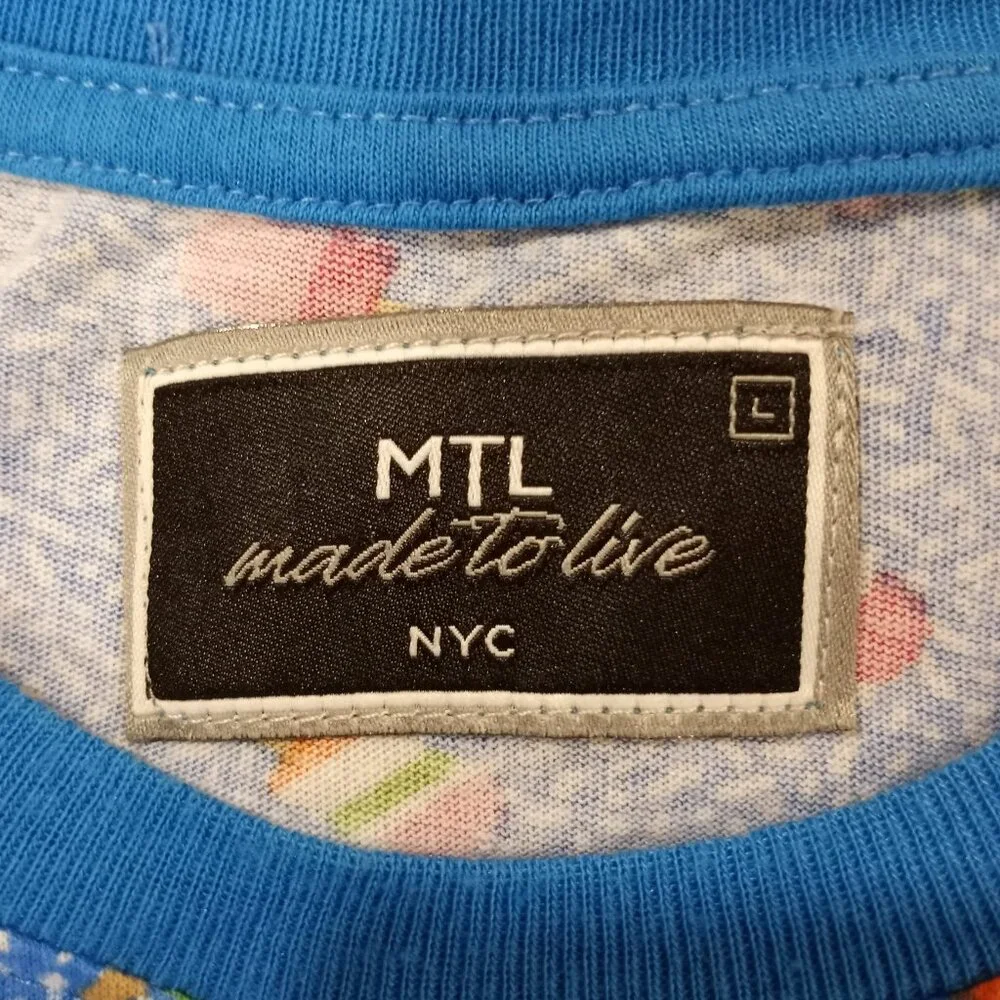 MTL NYC BLUE MULTI LOLLIPOP PRINT FUN T-SHIRT SHORT SLEEVE MEN SIZE L - Picture 3 of 5